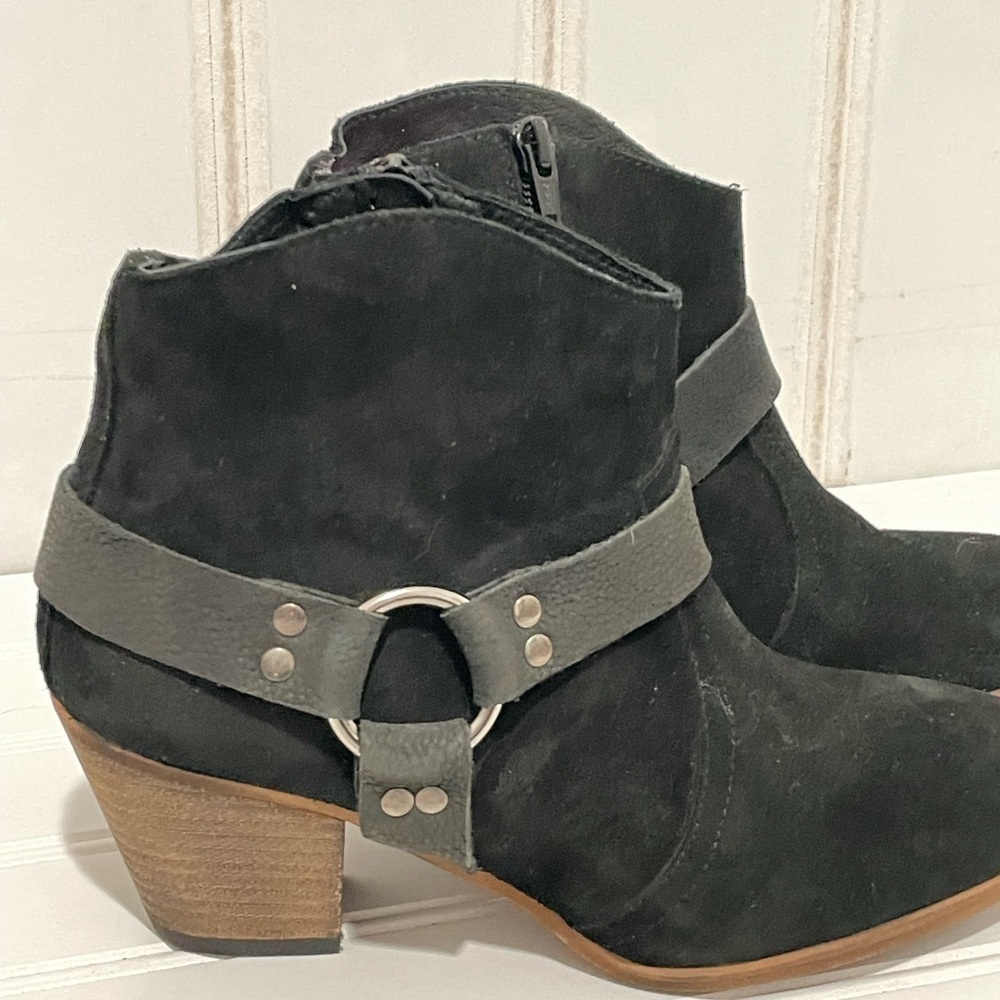 Firth Black suede ankle harness strap booties 625 - Picture 5 of 11
